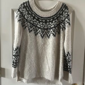 Knox Rose Fair Isle Sweater Ivory Eyelash Soft Winter Casual Size M Long Sleeve